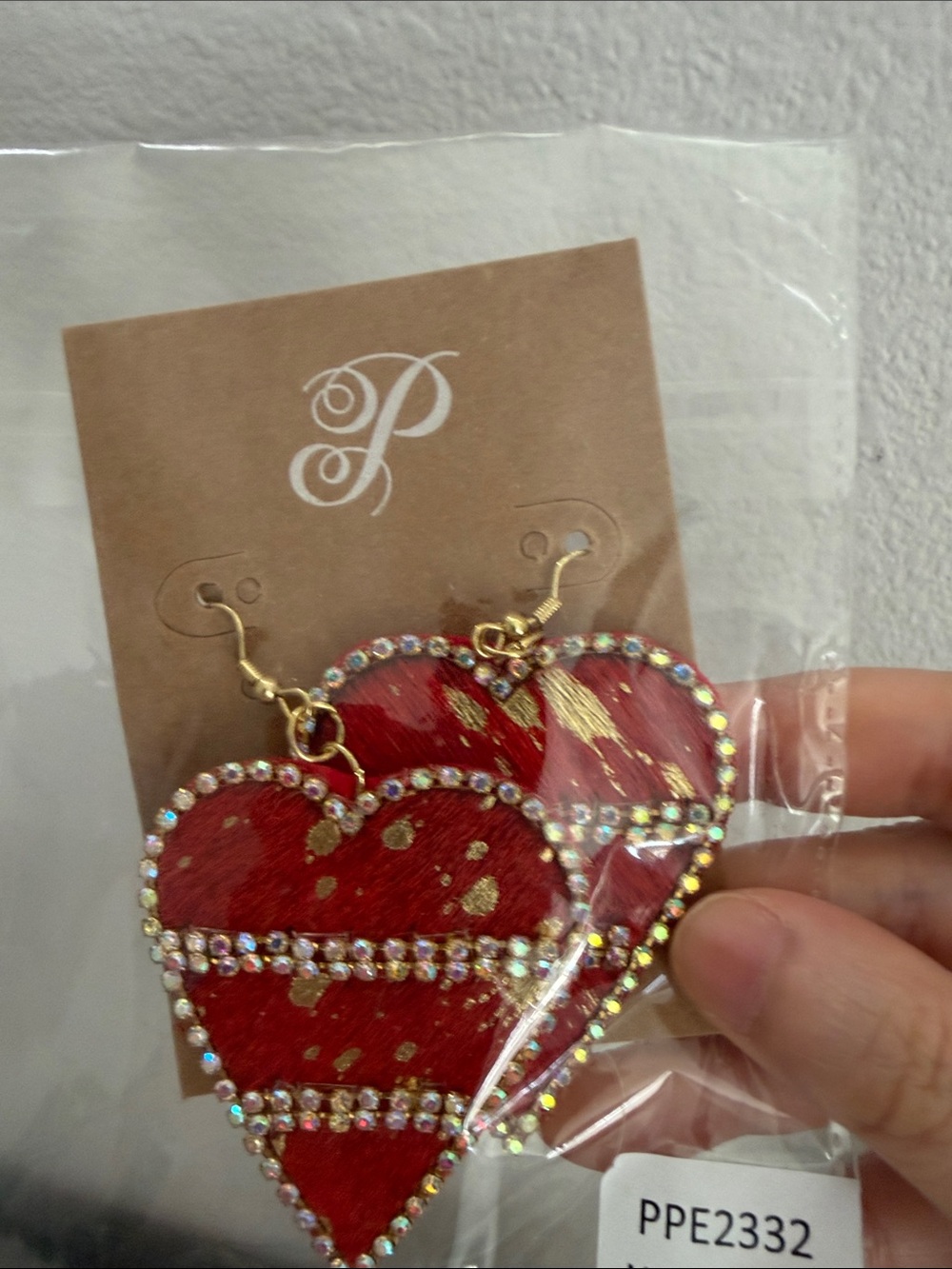 Plunder Red Heart Earrings with Gold Fleck Accents
